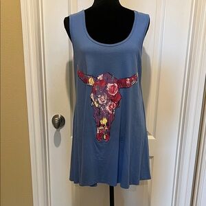 LuLaRoe Blue Tank Top with Floral Bull Design